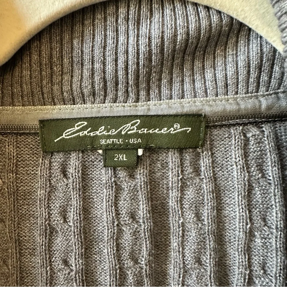 Eddie Bauer Women’s Size 2XL Cable Knit Shawl V Neck Pullover Sweater Grey